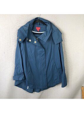 Ciao Milano Jacket Women L Blue Hooded Rain Coat Microfiber Gold Zip Travel